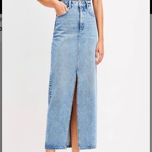 Loft by Ann Taylor Denim Midi Skirt in Mid Wash